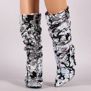 🎀Pink Iridescent Velvet Slouchy Boots 🔥🔥🔥